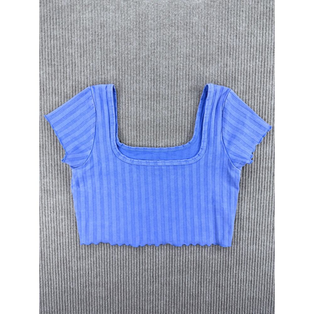 OFFLINE by Aerie OG Groove Ribbed Square Neck Crop Tee Blue L - Picture 2 of 10